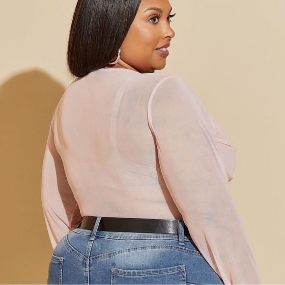 Plus ASHLEY STEWART Blush Pink Gathered Mesh Bodysuit 14/16 - Picture 5 of 8